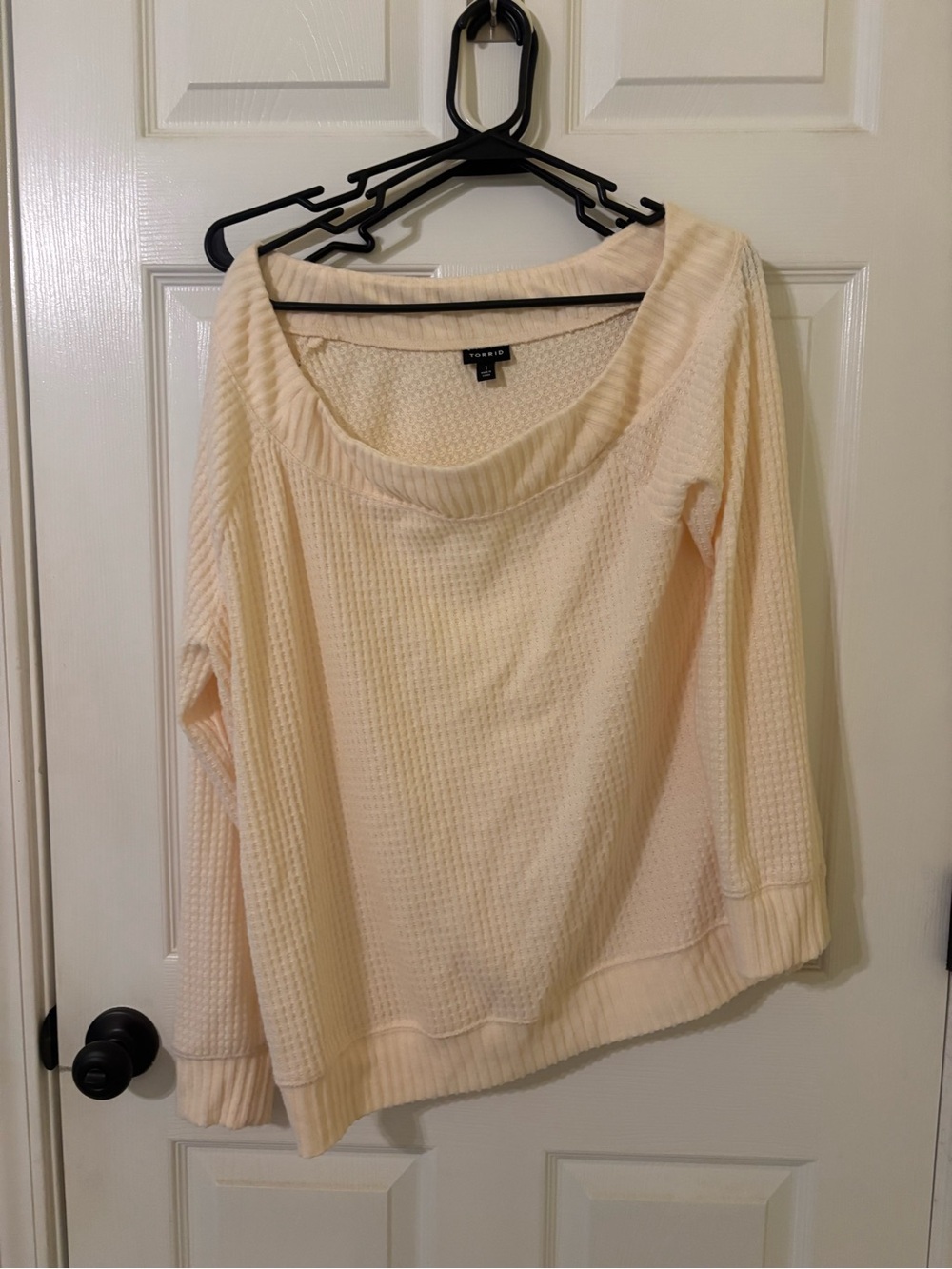 torrid Cream Waffle-Knit Off-Shoulder Sweatshirt